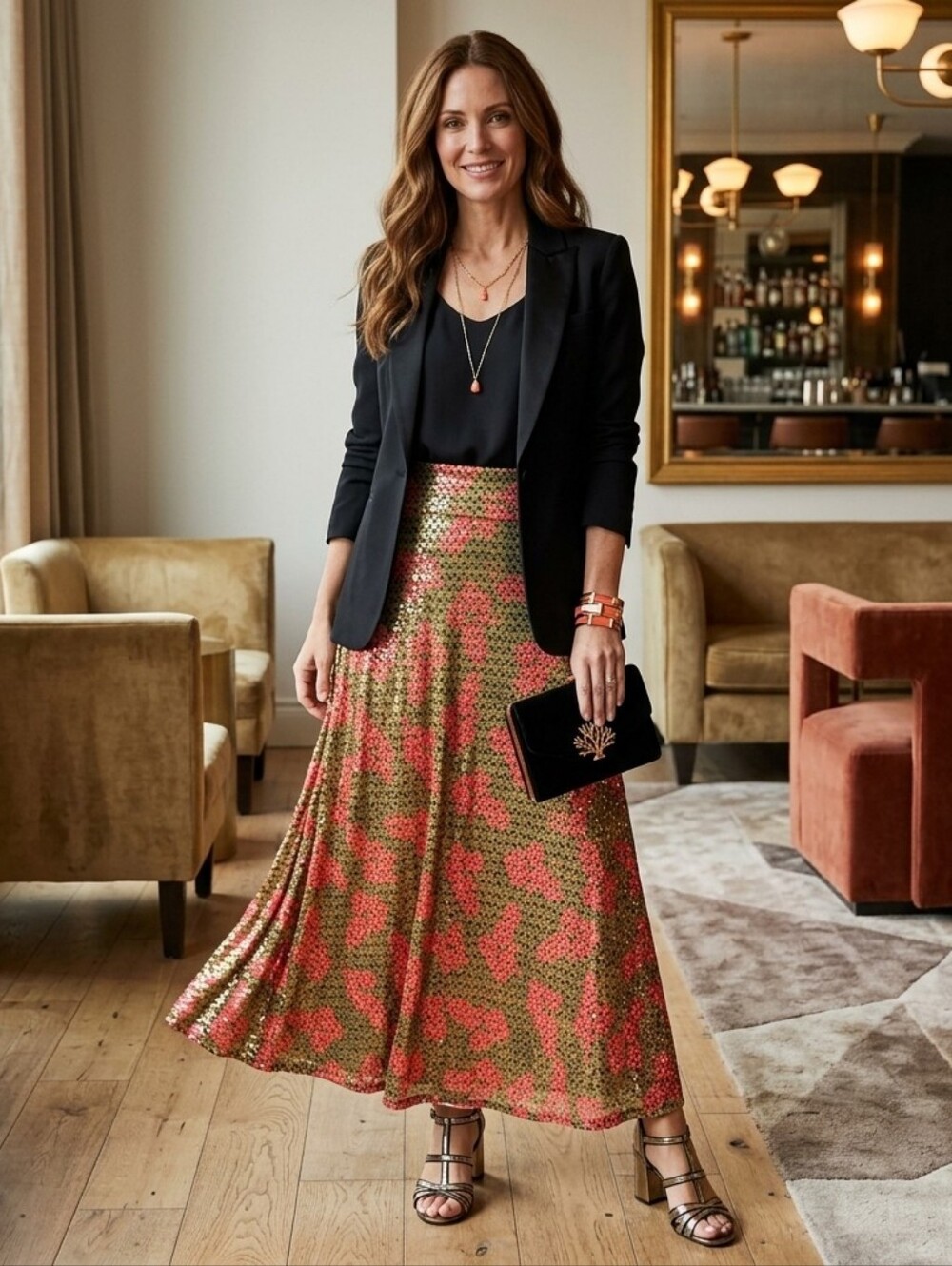 LuLaRoe Metallic Pink Green Floral Wide Waistband Maxi Skirt Wet Look EUC